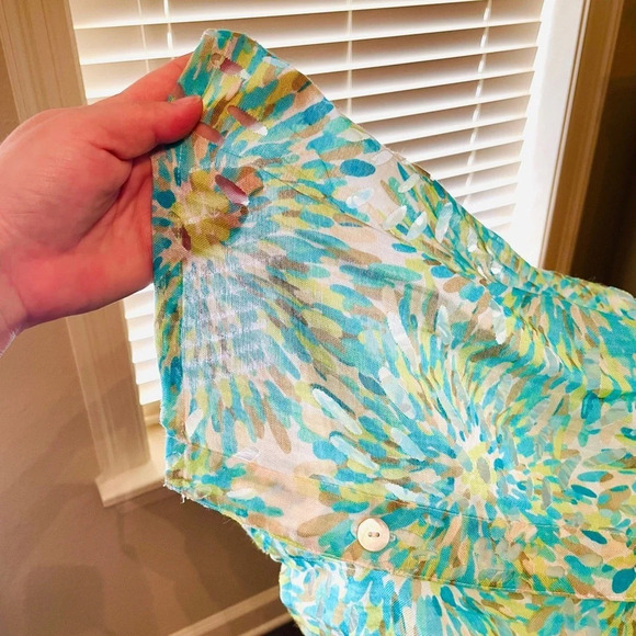 Ruby Rd. women’s long sleeve semi-sheer button top SZ 14 blue green white - Picture 8 of 9